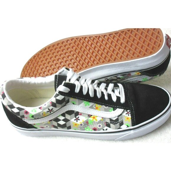 Vans Men's Old Skool Checker Cube Black True White Canvas Suede shoes Size 11 - Picture 2 of 5